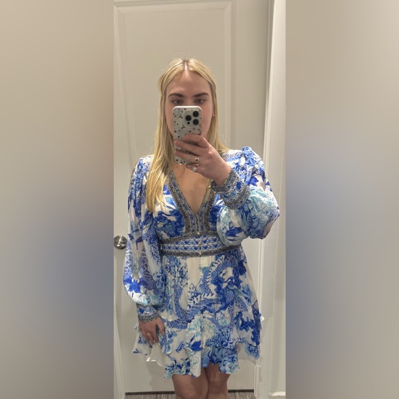 Camilla Blue Heart of a Dragon Button Front Frill Dress, Medium - Picture 5 of 5